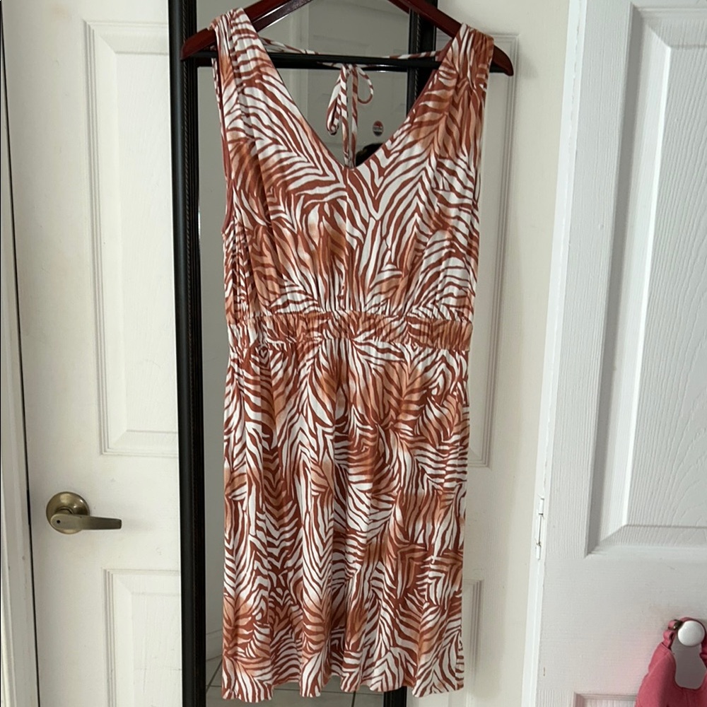 Soma EUC burnt apricot and white shelf bra soma cool fabric knit rayon dress